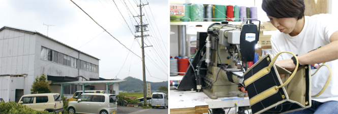 岐阜県関市の郊外にある小さな町工場（左）。加工は手作業となる部分が多い（右）