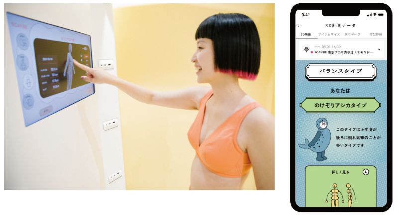 「SCANBE」の体験イメージ。「計測する」「楽しむ」目的で訪れる若年層も多く、 既存のワコールファン以外の“新たな顧客層”との接点を生み出している