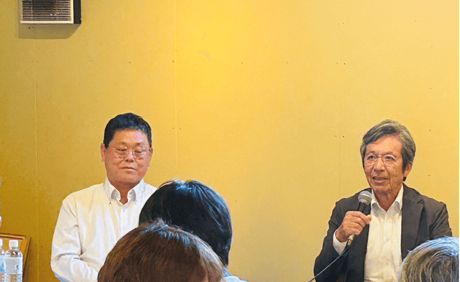 （左）株式会社日本アシスト 代表取締役社長 阿江秀典氏 （右）株式会社尾田組 監査役 中山芳明氏